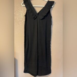 Cecilie Copenhagen Black Cotton Textured Ruffled Contemporary Midi Dress C8